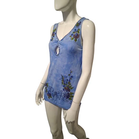 Y2K Krista Lee Embroidered Womens Size S Beaded Keyhole Laser Cutt Beaded Tank - Picture 11 of 12